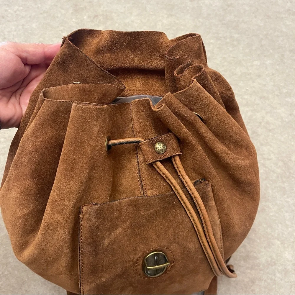 Patricia Nash Casape Brown Suede Drawstring Backpack Boho Western